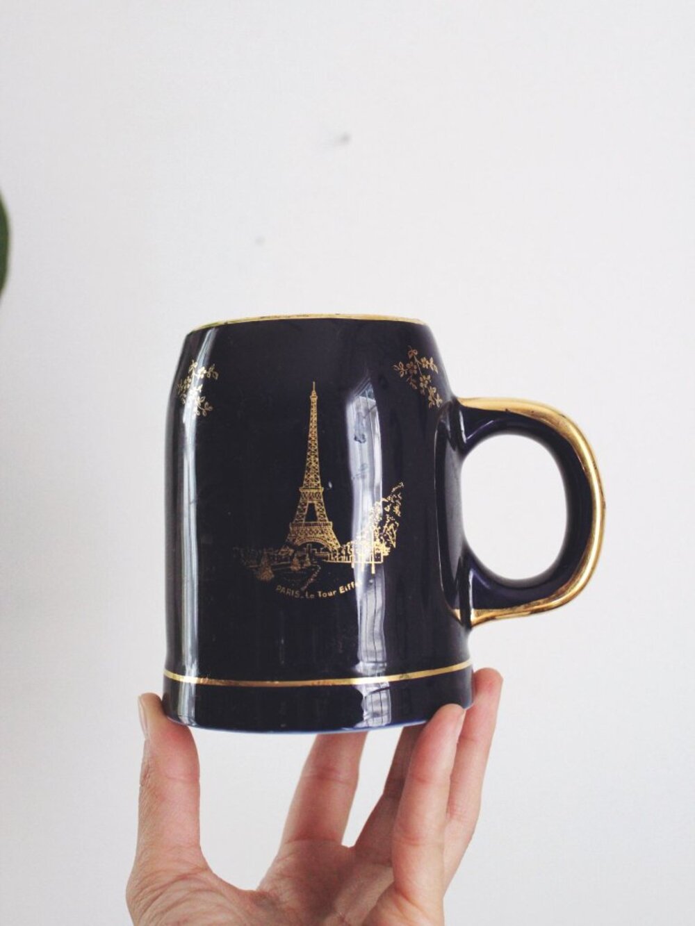 Vintage Limoges Cobalt Blue Tankard Mug Porcelain Souvenir Paris Eiffel Tower